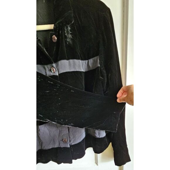 Silk Club collection silk velvet panel button front jacket woman‎ Sz L black - Picture 4 of 7